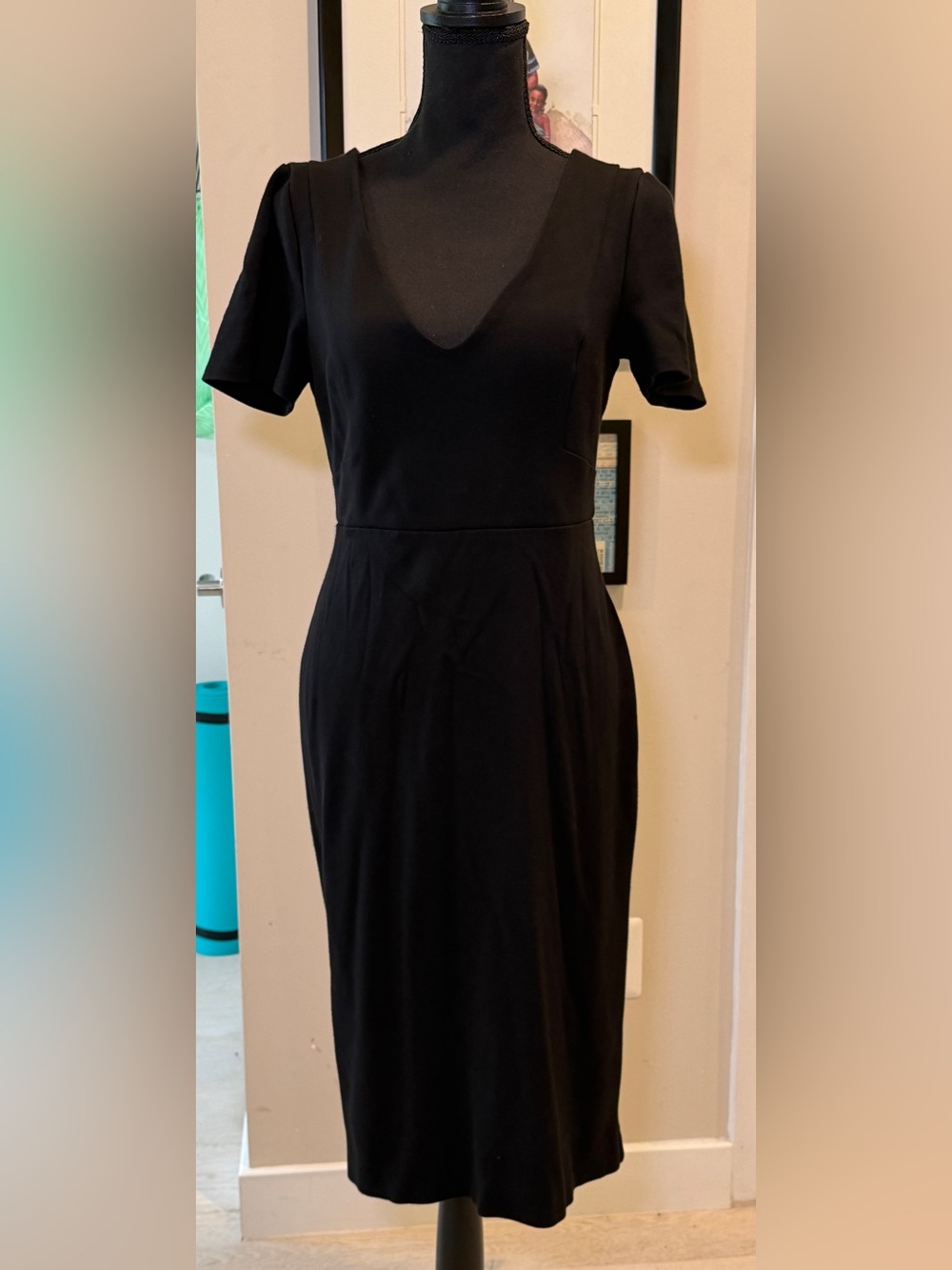 French Connection Black Short-Sleeve Sheath Dress with Gold Zip
